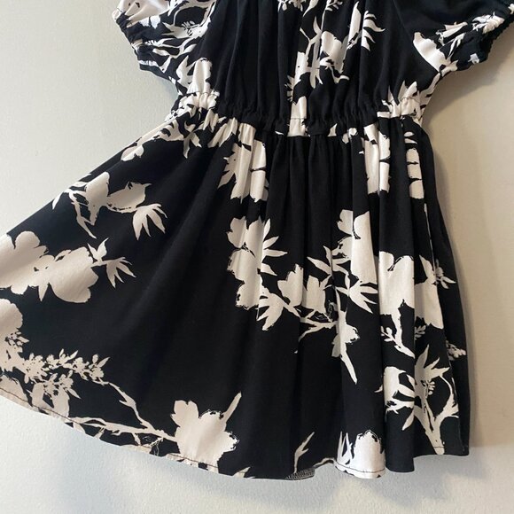 Handmade Children's Upcycled Rayon Black White Pattern Back Tie Bow Dress - Picture 12 of 14